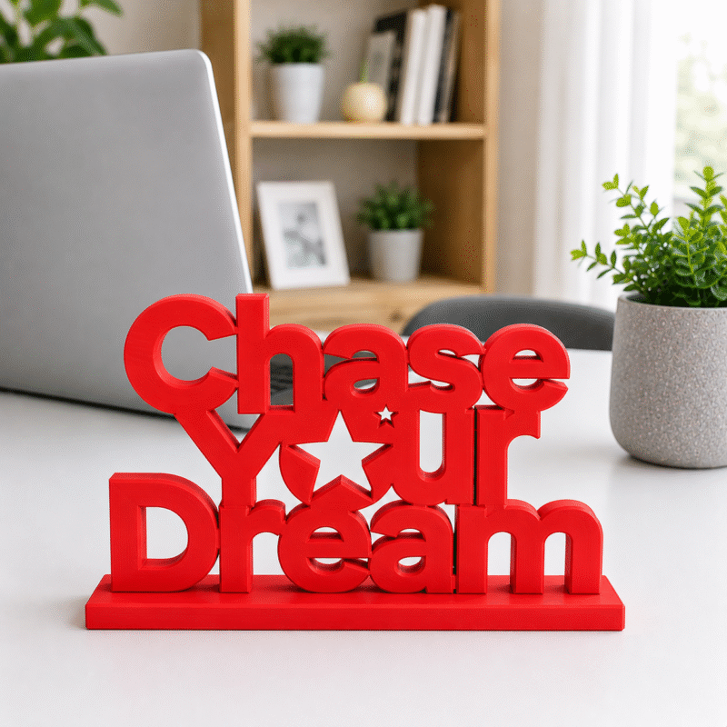 3D Printed Chase Your Dream Desk Sign - Red Motivational Office Gift