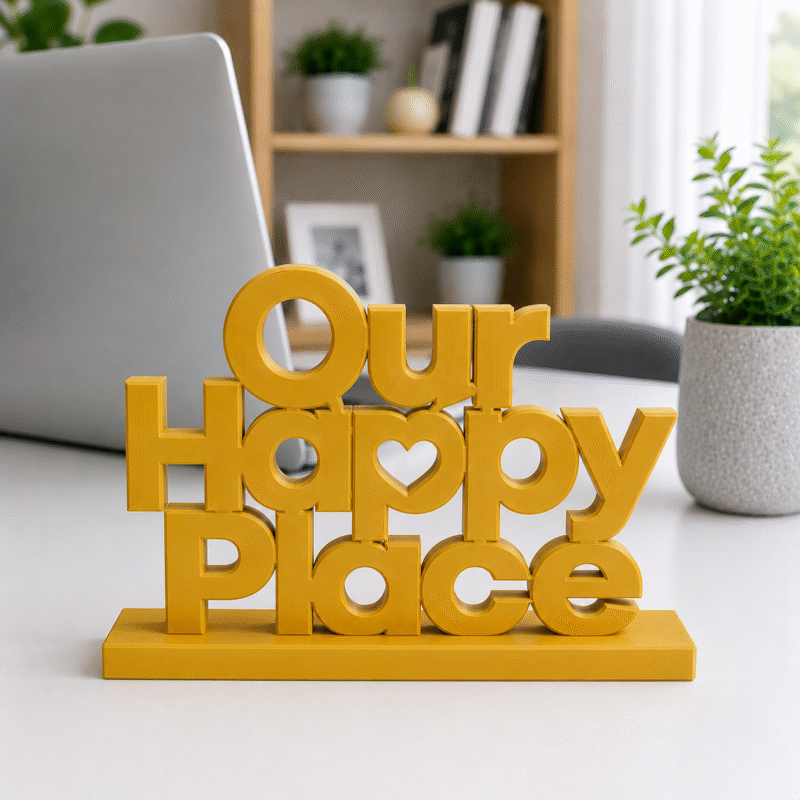 3D Printed Our Happy Place Desk Sign - Positive Office Culture Gift