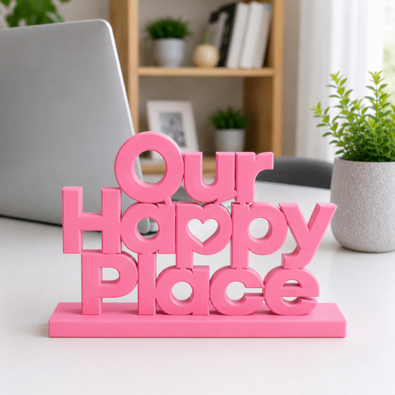3D Printed Our Happy Place Desk Sign - Positive Office Culture Gift