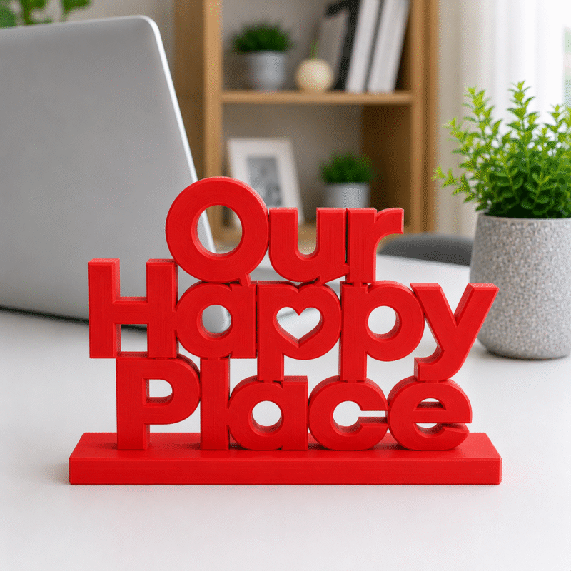 3D Printed Our Happy Place Desk Sign - Positive Office Culture Gift