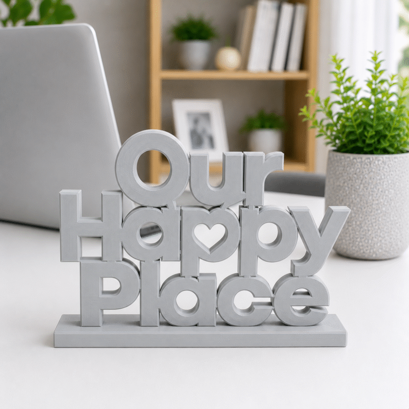 3D Printed Our Happy Place Desk Sign - Positive Office Culture Gift