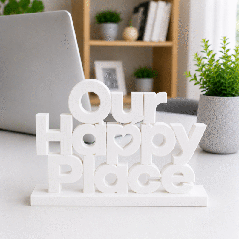 3D Printed Our Happy Place Desk Sign - Positive Office Culture Gift