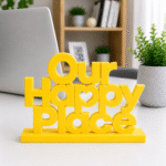 3D Printed Our Happy Place Desk Sign - Positive Office Culture Gift