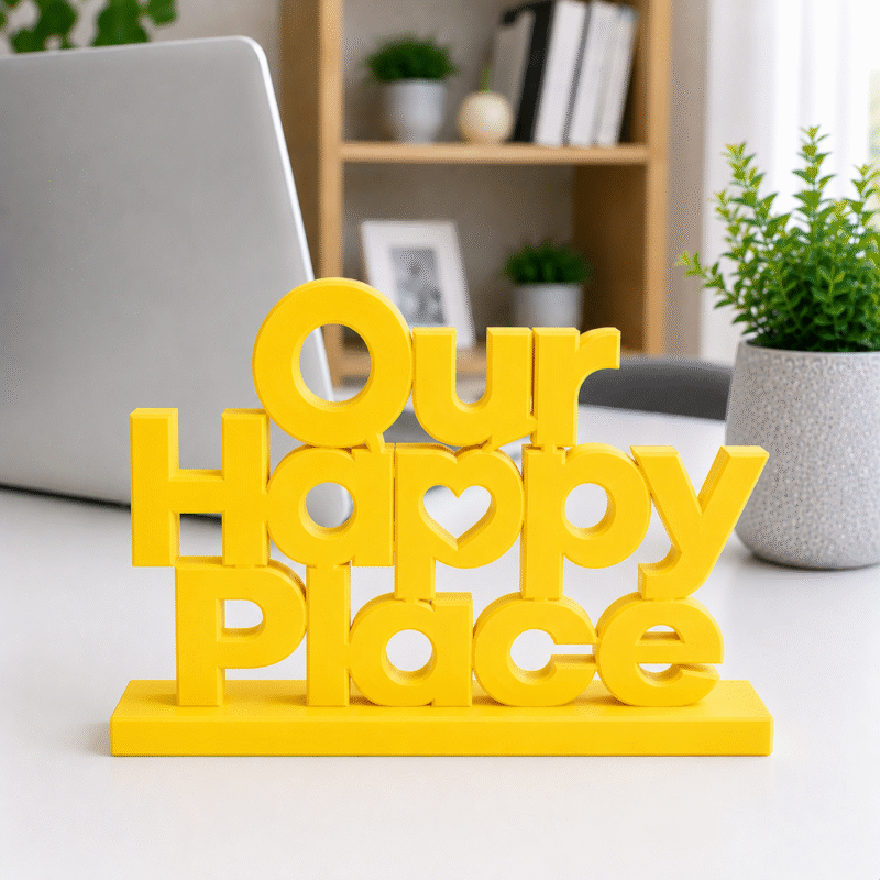 3D Printed Our Happy Place Desk Sign - Positive Office Culture Gift