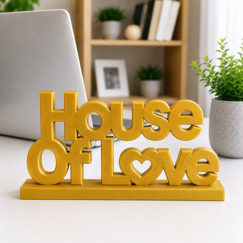 3D Printed House Of Love Desk Sign - Pink Motivational Home Decor