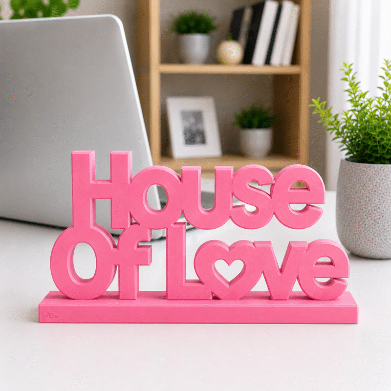 3D Printed House Of Love Desk Sign - Pink Motivational Home Decor
