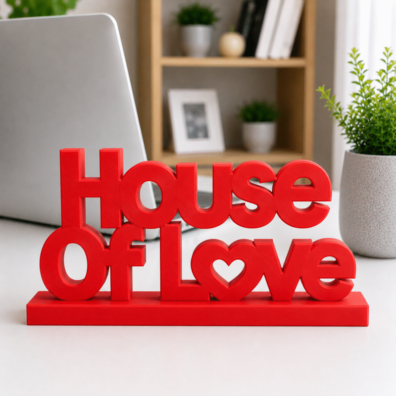 3D Printed House Of Love Desk Sign - Pink Motivational Home Decor