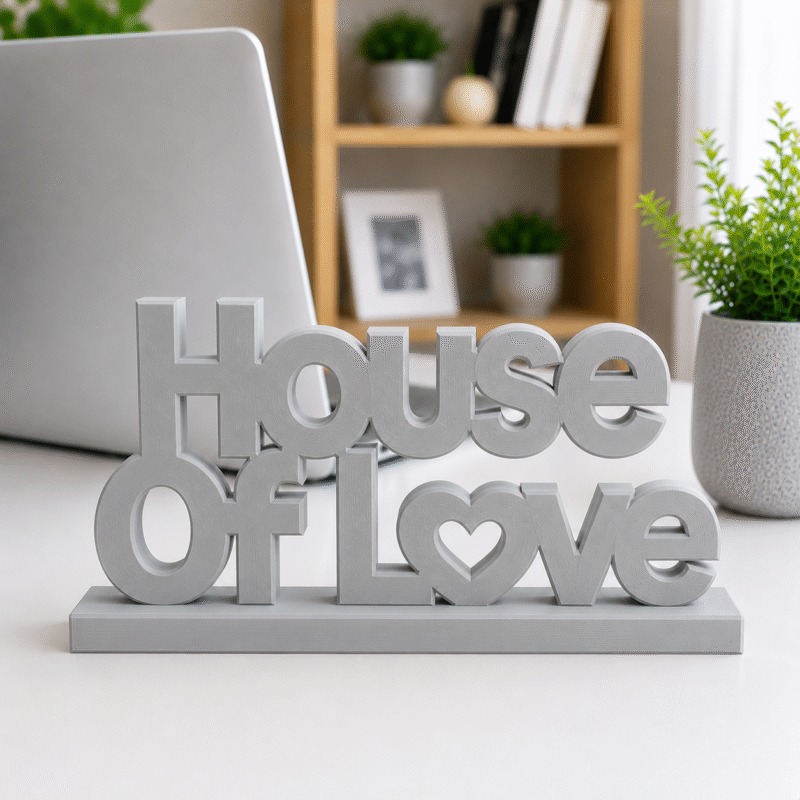 3D Printed House Of Love Desk Sign - Pink Motivational Home Decor