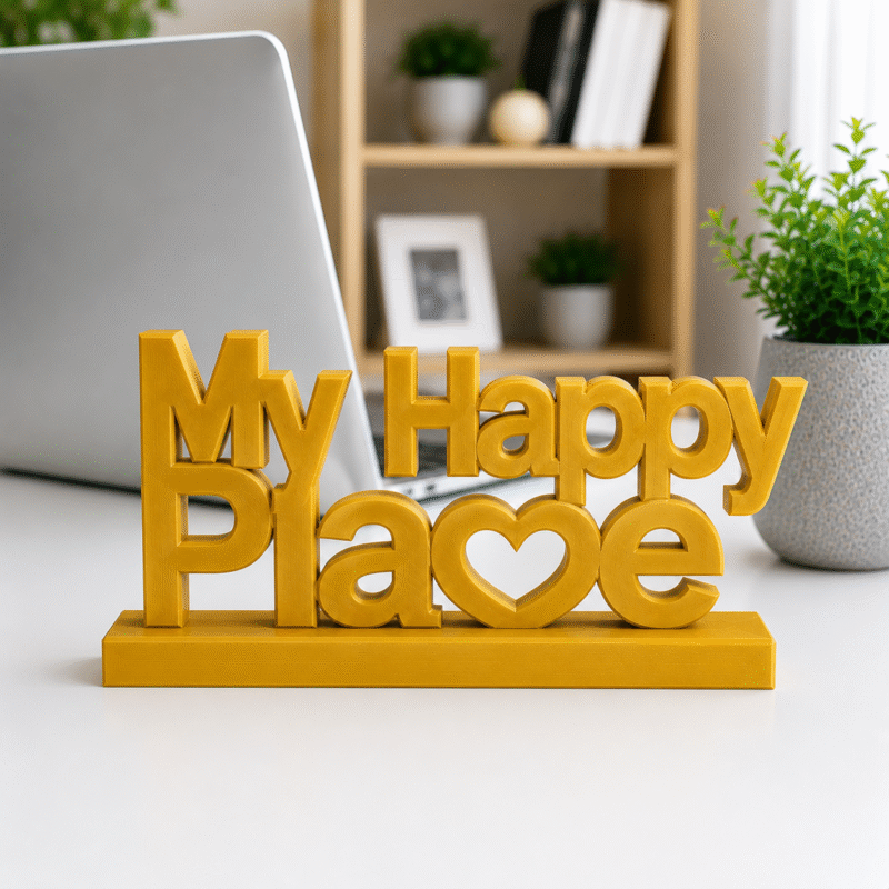 3D Printed My Happy Place Desk Sign - Red Personal Workspace Decor
