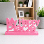 3D Printed My Happy Place Desk Sign - Red Personal Workspace Decor