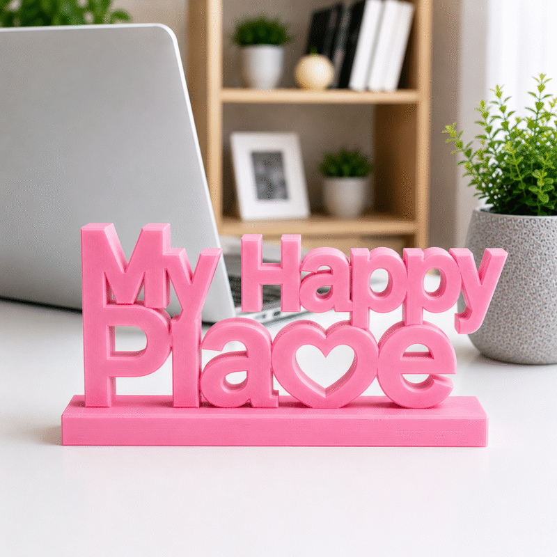 3D Printed My Happy Place Desk Sign - Red Personal Workspace Decor