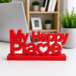3D Printed My Happy Place Desk Sign - Red Personal Workspace Decor
