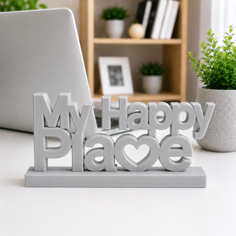 3D Printed My Happy Place Desk Sign - Red Personal Workspace Decor