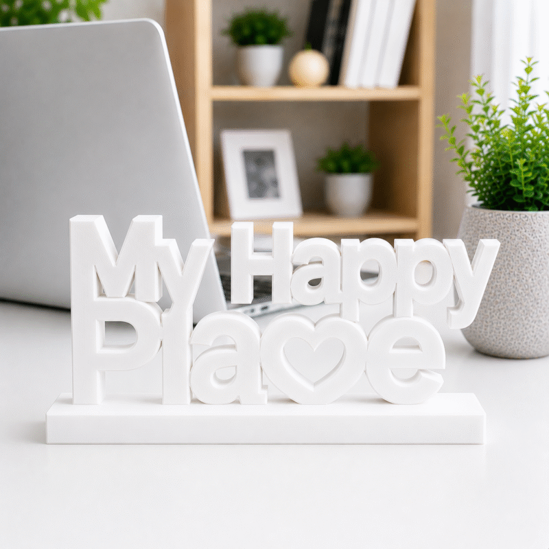 3D Printed My Happy Place Desk Sign - Red Personal Workspace Decor