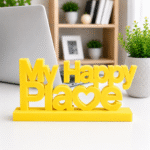 3D Printed My Happy Place Desk Sign - Red Personal Workspace Decor