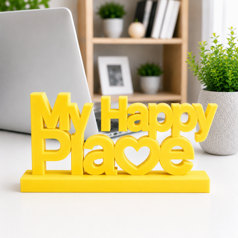3D Printed My Happy Place Desk Sign - Red Personal Workspace Decor