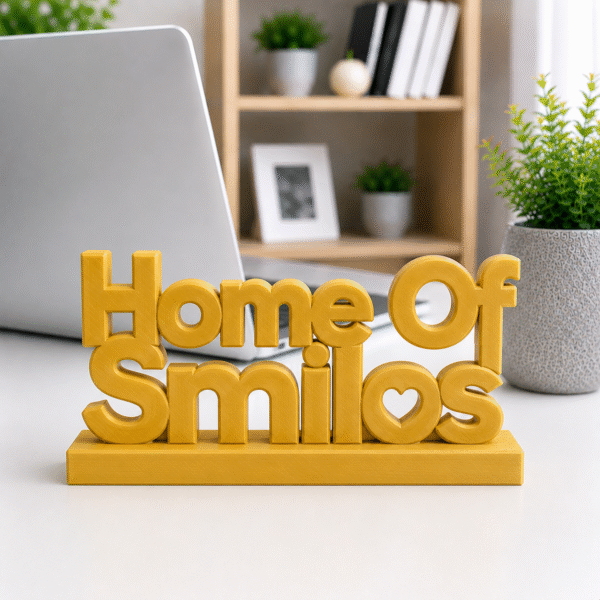 3D Printed Home Of Smiles Desk Sign - Grey Minimalist Office Decor