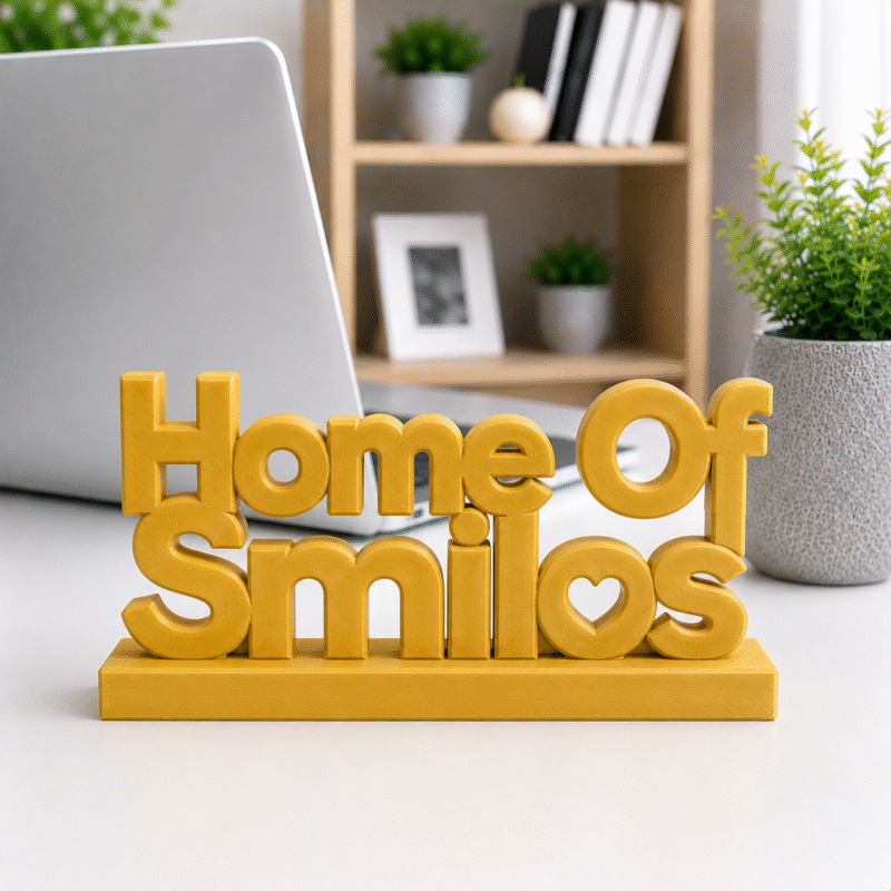 3D Printed Home Of Smiles Desk Sign - Grey Minimalist Office Decor