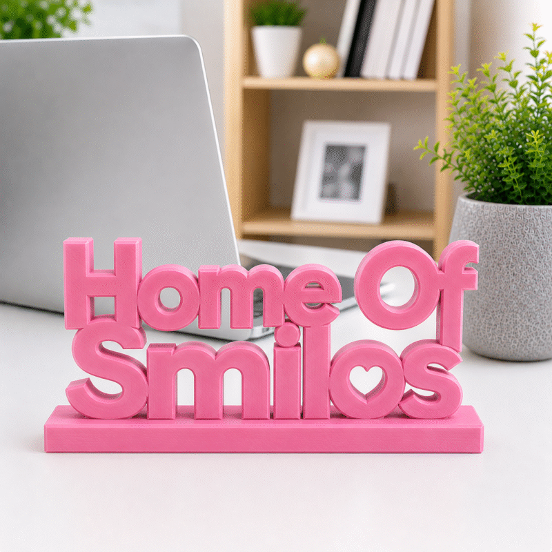 3D Printed Home Of Smiles Desk Sign - Grey Minimalist Office Decor
