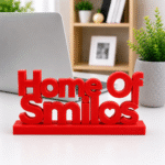 3D Printed Home Of Smiles Desk Sign - Grey Minimalist Office Decor