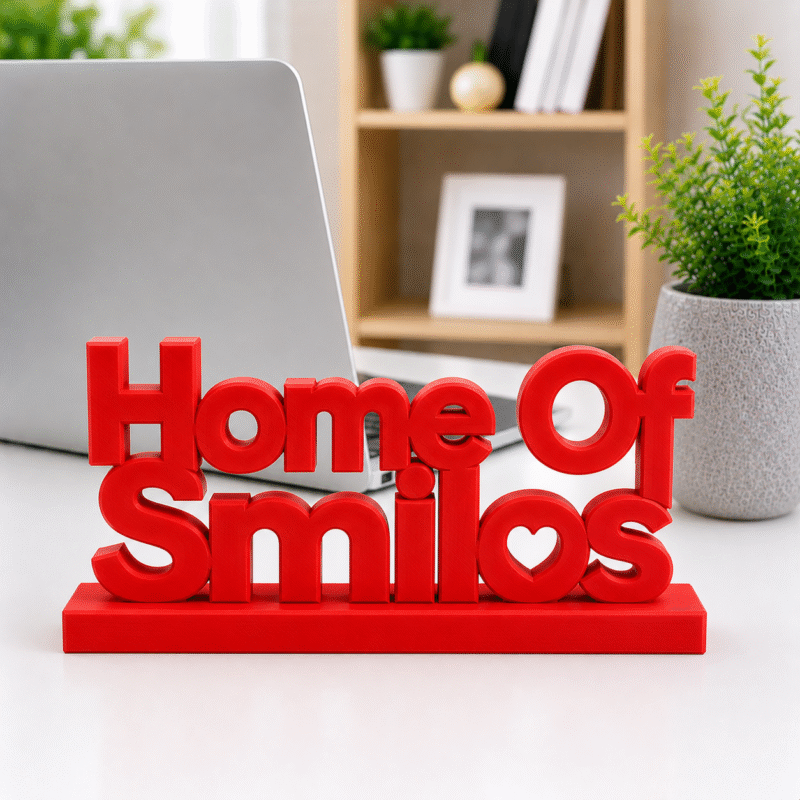 3D Printed Home Of Smiles Desk Sign - Grey Minimalist Office Decor