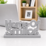 3D Printed Home Of Smiles Desk Sign - Grey Minimalist Office Decor