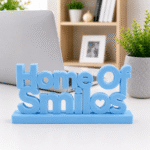 3D Printed Home Of Smiles Desk Sign - Grey Minimalist Office Decor