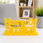 3D Printed Home Of Smiles Desk Sign - Grey Minimalist Office Decor