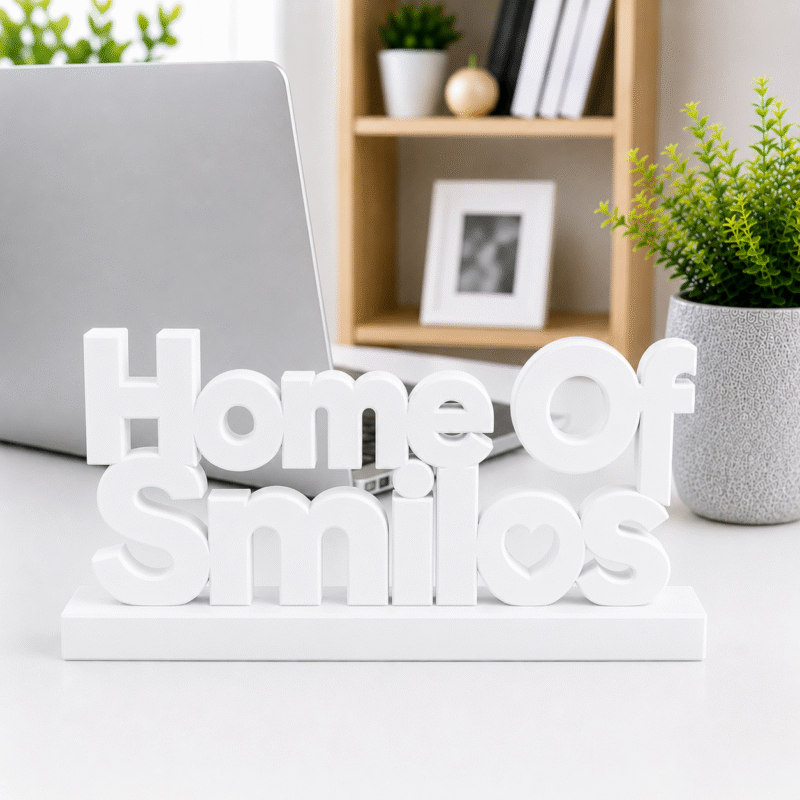 3D Printed Home Of Smiles Desk Sign - Grey Minimalist Office Decor