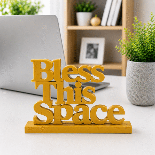 3D Printed Bless This Space Desk Sign - Pink Positive Energy Decor