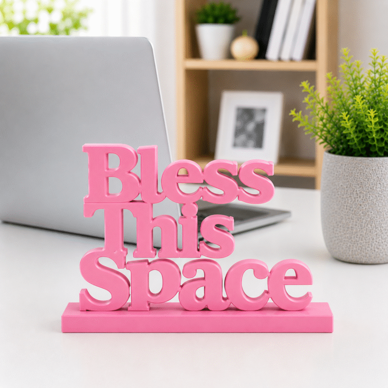 3D Printed Bless This Space Desk Sign - Pink Positive Energy Decor