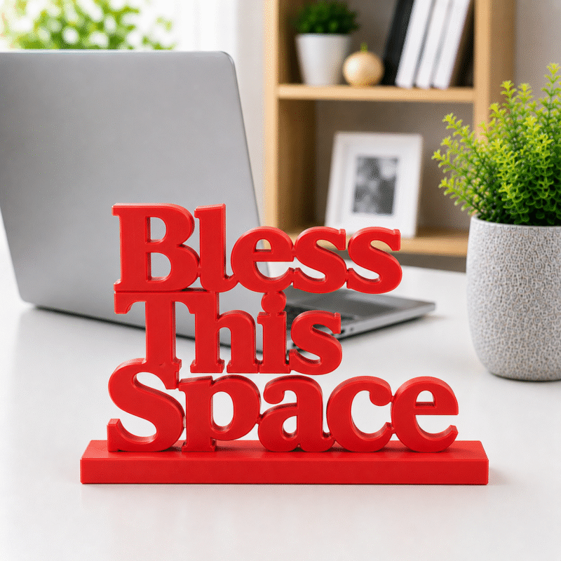 3D Printed Bless This Space Desk Sign - Pink Positive Energy Decor