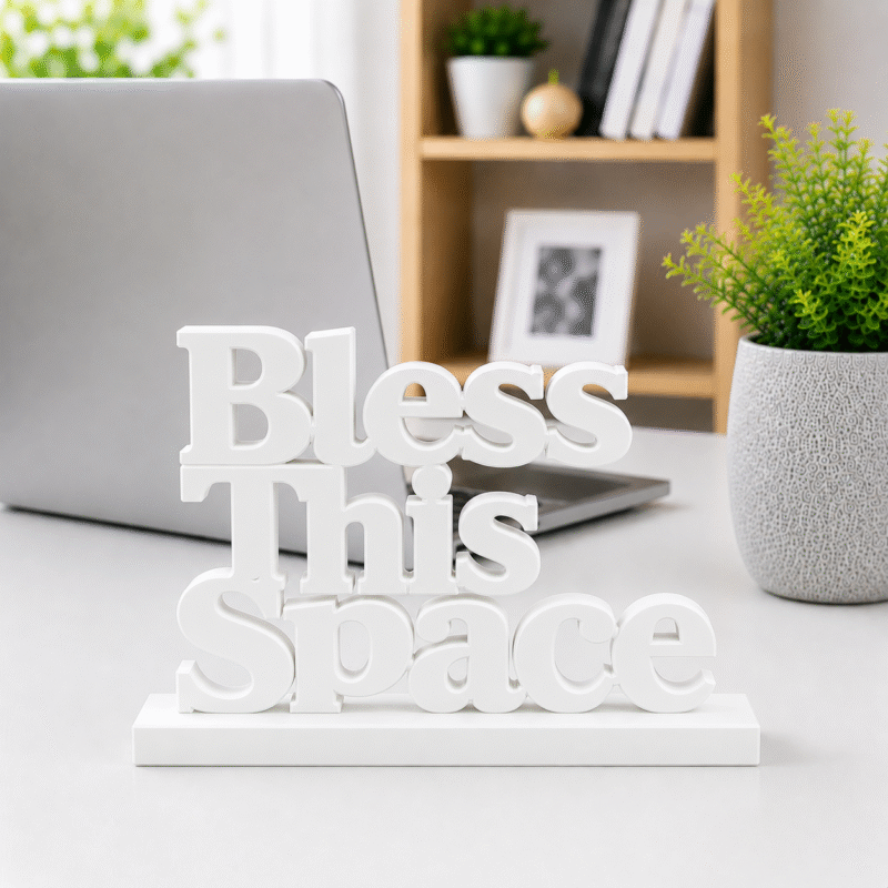 3D Printed Bless This Space Desk Sign - Pink Positive Energy Decor