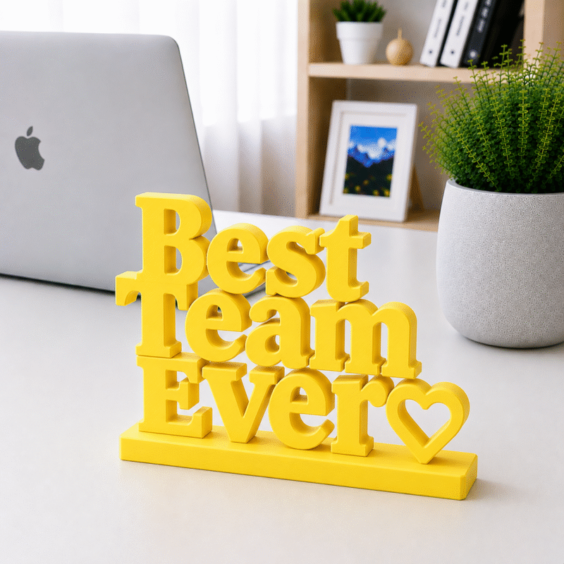 3D Printed Best Team Ever Desk Sign - Yellow Corporate Recognition Gift