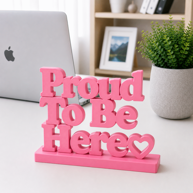 3D Printed Proud To Be Here Desk Sign - Pink Office Culture Gift
