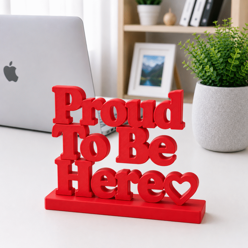 3D Printed Proud To Be Here Desk Sign - Pink Office Culture Gift