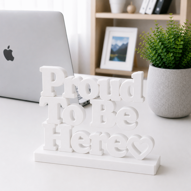 3D Printed Proud To Be Here Desk Sign - Pink Office Culture Gift