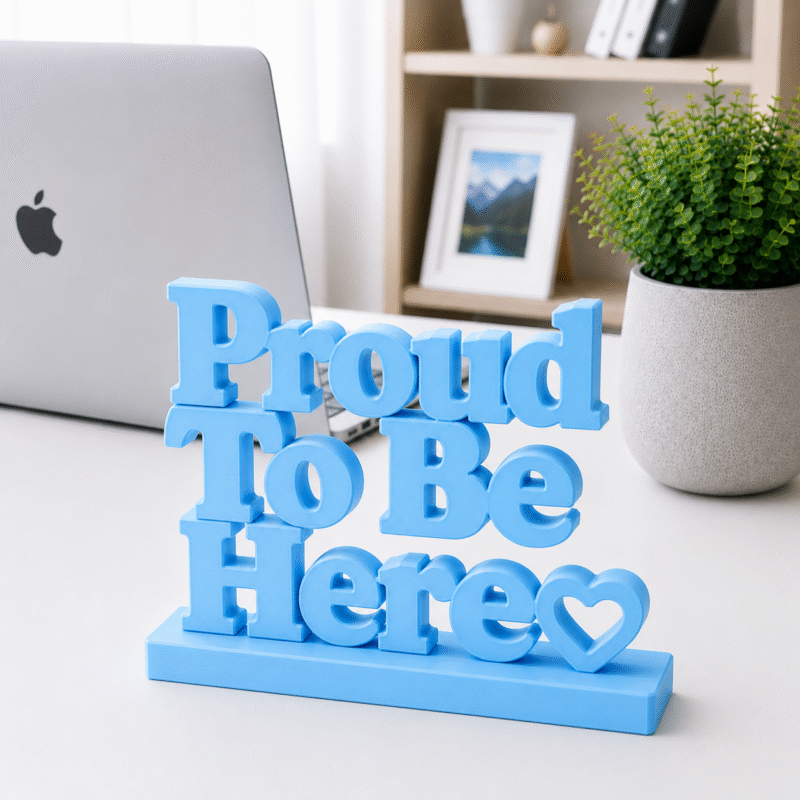 3D Printed Proud To Be Here Desk Sign - Pink Office Culture Gift