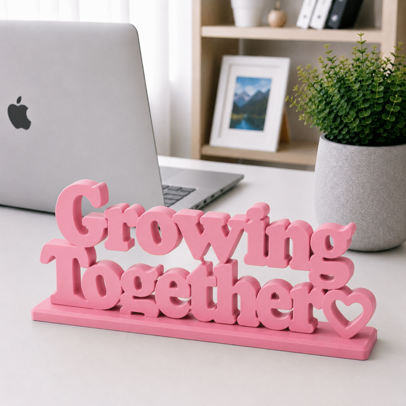 3D Printed Growing Together Desk Sign - White Minimalist Office Decor