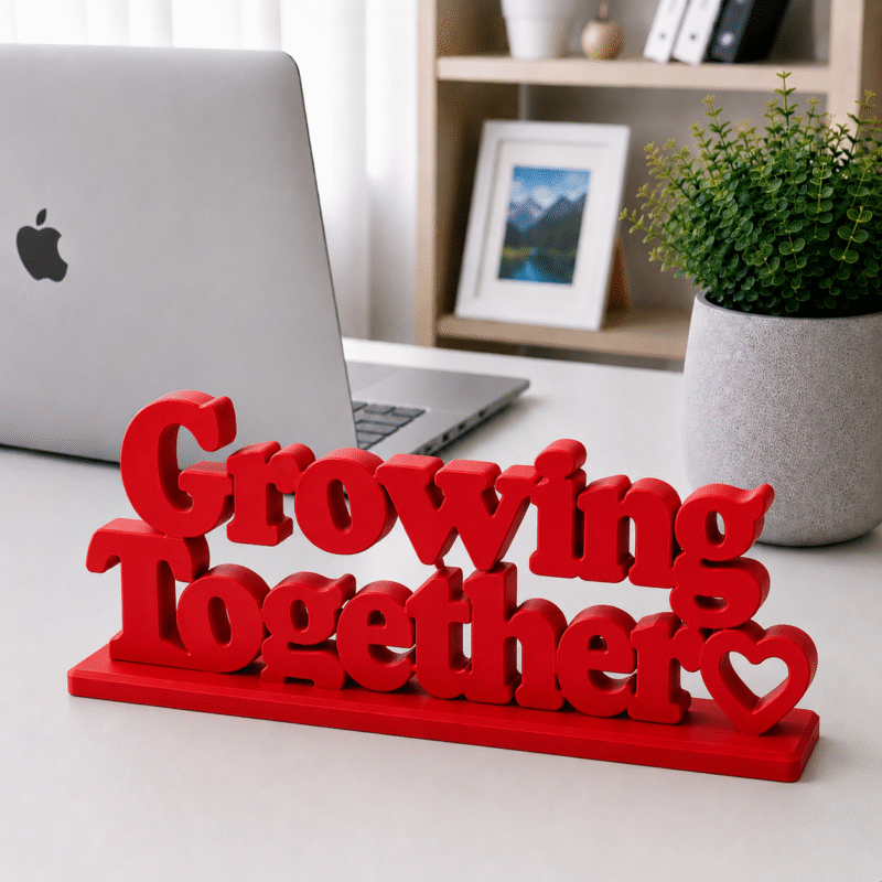 3D Printed Growing Together Desk Sign - White Minimalist Office Decor