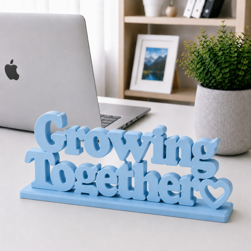 3D Printed Growing Together Desk Sign - White Minimalist Office Decor