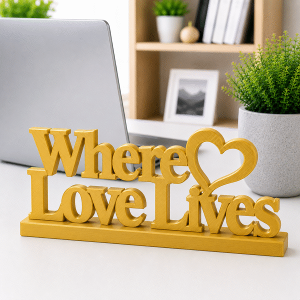 3D Printed Where Love Lives Desk Sign - Grey Minimalist Office Gift