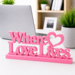 3D Printed Where Love Lives Desk Sign - Grey Minimalist Office Gift