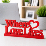 3D Printed Where Love Lives Desk Sign - Grey Minimalist Office Gift