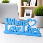 3D Printed Where Love Lives Desk Sign - Grey Minimalist Office Gift