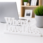 3D Printed Where Love Lives Desk Sign - Grey Minimalist Office Gift