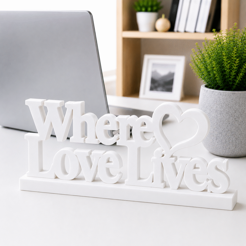 3D Printed Where Love Lives Desk Sign - Grey Minimalist Office Gift