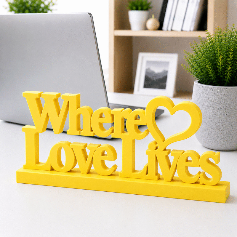 3D Printed Where Love Lives Desk Sign - Grey Minimalist Office Gift