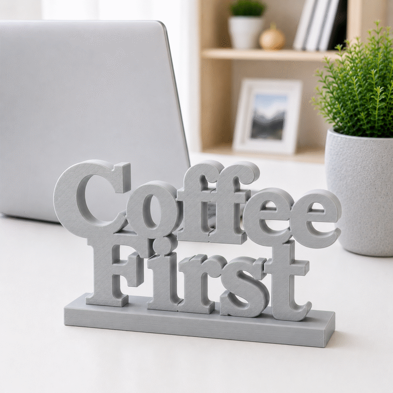 3D Printed Coffee First Desk Sign - Fun Yellow Office Decor Gift