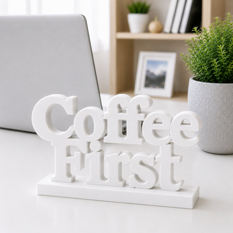 3D Printed Coffee First Desk Sign - Fun Yellow Office Decor Gift
